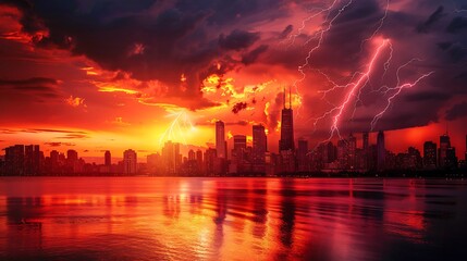 Urban Lightning Strike: Dramatic Skyline in Vibrant Colors