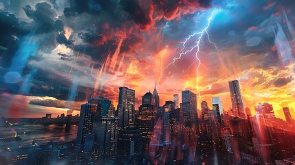 City of Lightning: Dramatic Sunset Skyline
