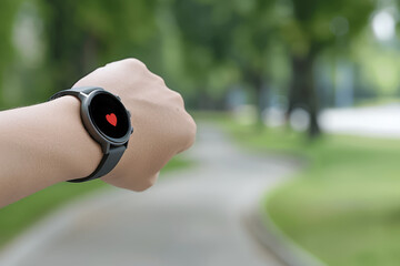 A person is wearing a watch with a heart on it