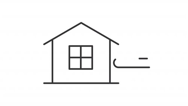Wind insulation line animation. Tornado proof wall animated icon. Windproof house, moving waves. Black illustration on white background. HD video with alpha channel. Motion graphic