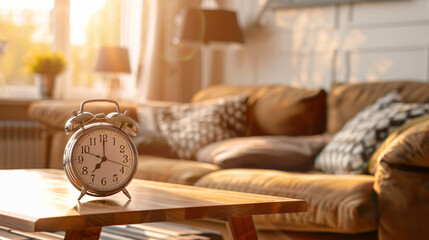 Alarm Clock on Table in Living Room.