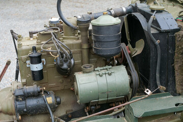 old engine of military vehicle 