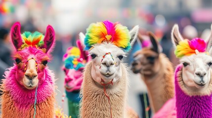 Colorful Llamas in a Crowd.