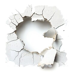 Smashed hole in wall isolated on white background Generative Ai