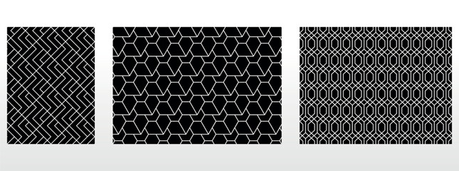 Geometric set of seamless black and white patterns. Simple vector graphics.