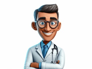 Fototapeta premium a doctor with stethoscope styled and smiling illustration, cartoon style doctor on white background, medical doctor illustration, practitioner doctor