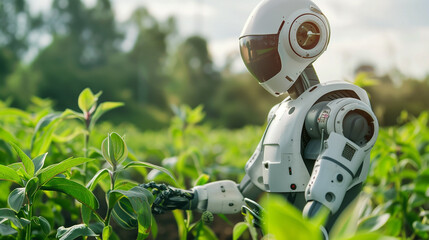 Agricultural technology of smart farming, robot working in the field, farmer robot, smart farm