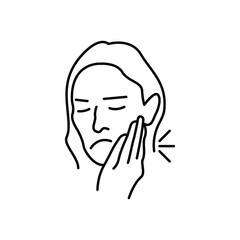 Toothache icon, toothache sign. Woman with jaw toothache, dental disease. Vector flat illustration