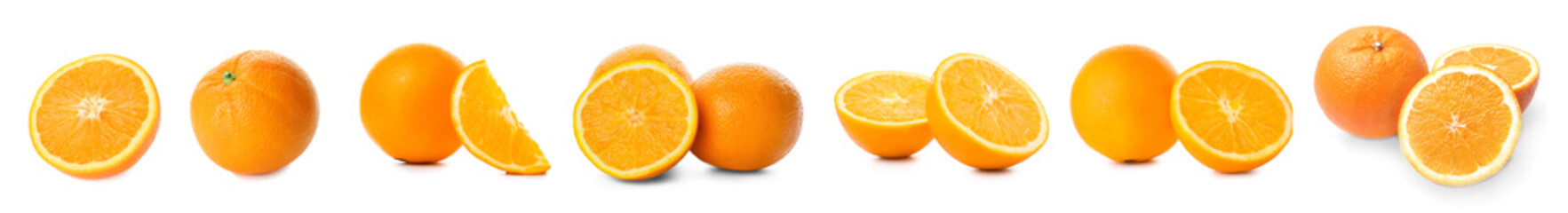 Set of many ripe oranges isolated on white