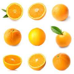 Set of ripe oranges isolated on white
