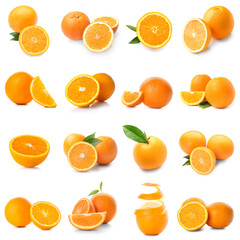 Set of ripe oranges isolated on white