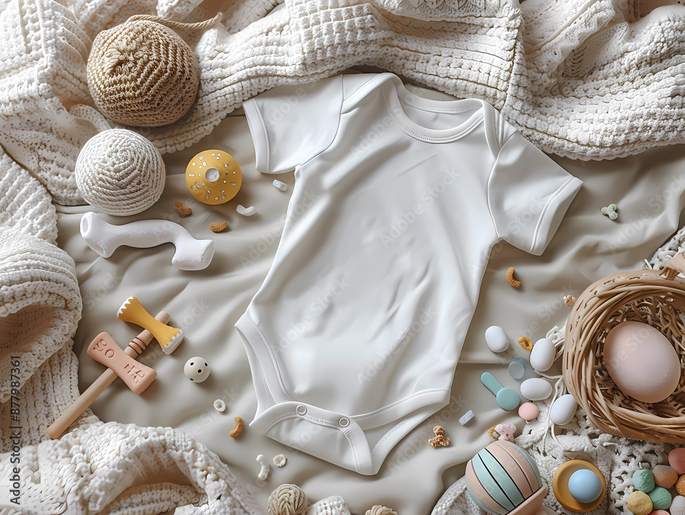 Sticker White Romper mockup, bodysuit for babies, generated ai