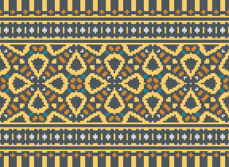 Pixel Geometric ethnic oriental ikat seamless pattern traditional Design for background,carpet,wallpaper,clothing,wrapping,Batik,fabric,Vector illustration.