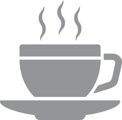 Hot tea cup with plate icon in grey and white color.