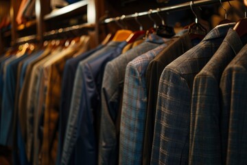 Naklejka premium a selection of male clothes neatly arranged on hangers