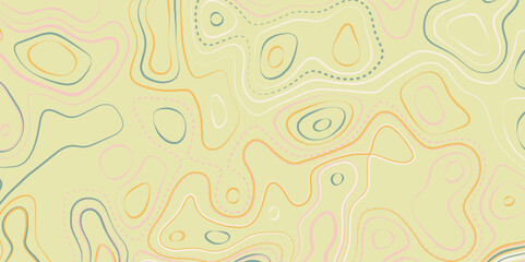 Abstract topographic and geography contour map grid backdrop vector.  Abstract Topographic Contour Line Pattern in green, red and light yellow.