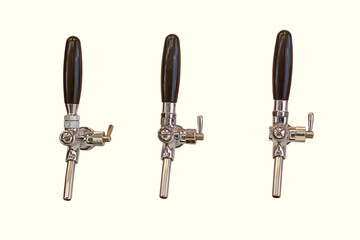 Three drink beverage faucets dispensers.Wine, beer, juice, lemonade,soda