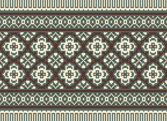 Pixel Geometric ethnic oriental ikat seamless pattern traditional Design for background,carpet,wallpaper,clothing,wrapping,Batik,fabric,Vector illustration.