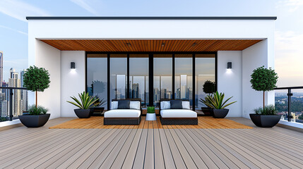 Fototapeta premium Stylish rooftop wedding city views, modern decor, urban, bright evening light, chic background