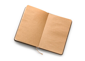 Open notebook on white background