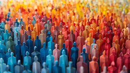 Obraz premium Banner background of a colorful crowd of people made of cut-out paper representing a dense mob gathered at a public event 