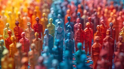  Banner background of a colorful crowd of people made of cut-out paper representing a dense mob gathered at a public event 