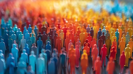 Fototapeta premium Banner background of a colorful crowd of people made of cut-out paper representing a dense mob gathered at a public event 