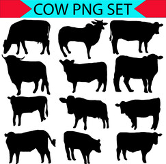 cow silhouette collection black and Animal Cattle from all over the world.png