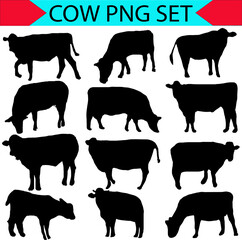 cow silhouette collection black and Animal Cattle from all over the world.png