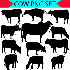 cow silhouette collection black and Animal Cattle from all over the world.png
