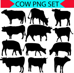 cow silhouette collection black and Animal Cattle from all over the world.png