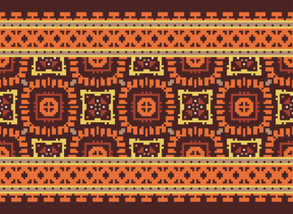 Pixel Geometric ethnic oriental ikat seamless pattern traditional Design for background,carpet,wallpaper,clothing,wrapping,Batik,fabric,Vector illustration.