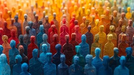 Fototapeta premium Banner background of a colorful crowd of people made of cut-out paper representing a dense mob gathered at a public event 