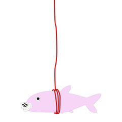 Fish design biting a coin, saving money