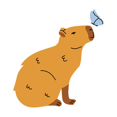 Capybara Watching Butterfly blue butterfly.