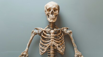 Human Skeleton Model on Gray Background.