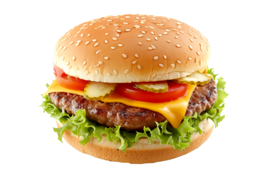 Cheeseburger with black beans, vegetables and spices isolated on transparent white background.