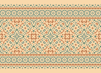 Pixel Geometric ethnic oriental ikat seamless pattern traditional Design for background,carpet,wallpaper,clothing,wrapping,Batik,fabric,Vector illustration.