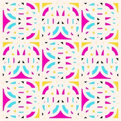 Beautiful of Colorful Pink, Blue, Yellow and Black  Shape, Repeated, Abstract, Illustrator Pattern Wallpaper. Image for Printing on Paper, Wallpaper or Background, Covers, Fabrics