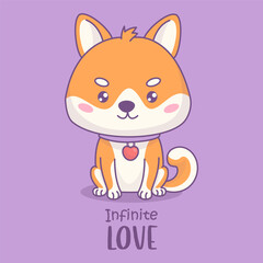 Cute dog Shiba Inu. Funny cartoon kawaii character pet. Vector illustration. Kids collection