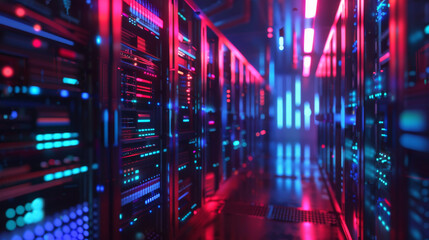 Hackers access private data. Business servers show security breach alert warnings. Cyber attacks exploit data protection systems. Computer hacking in 3D rendering.