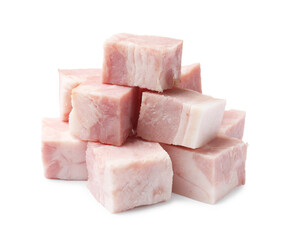 Cubes of raw bacon isolated on white