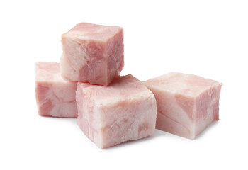 Cubes of raw bacon isolated on white