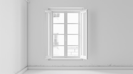 A clean and crisp photo of a minimalist house window with a white frame on a white background