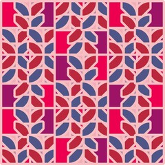 Beautiful of Colorful Pink, Red and Dark Blue Circle Flower, Repeated, Abstract, Illustrator Pattern Wallpaper. Image for Printing on Paper, Wallpaper or Background, Covers, Fabrics