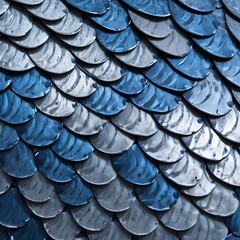Abstract view of the scales on a fish , showing a pattern of overlapping blue and silver scales