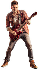 Naklejka premium Young Musician Playing Electric Guitar in Casual Outfit
