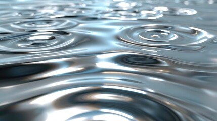 Silver liquid ripples with metallic circle detail and concentric waves creating a resonant background pattern on water surface