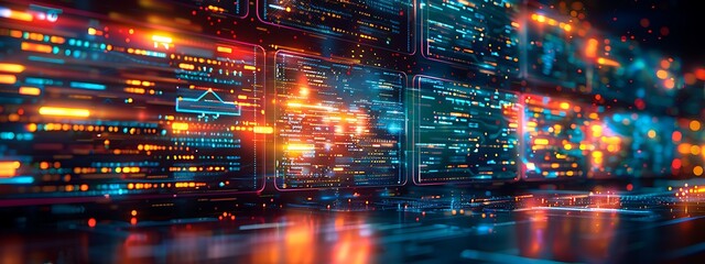  Abstract network grid with files and folders, futuristic software interface, digital document management system, store, search and organize documents, corporate business, paperless office 