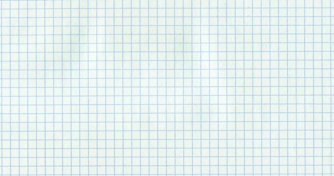 Exercise book grid raw 4K 4096 small cells move across. Crazy doodle grunge paper scan pulsing stop motion blank background good for titles, intro, school, background, etc...